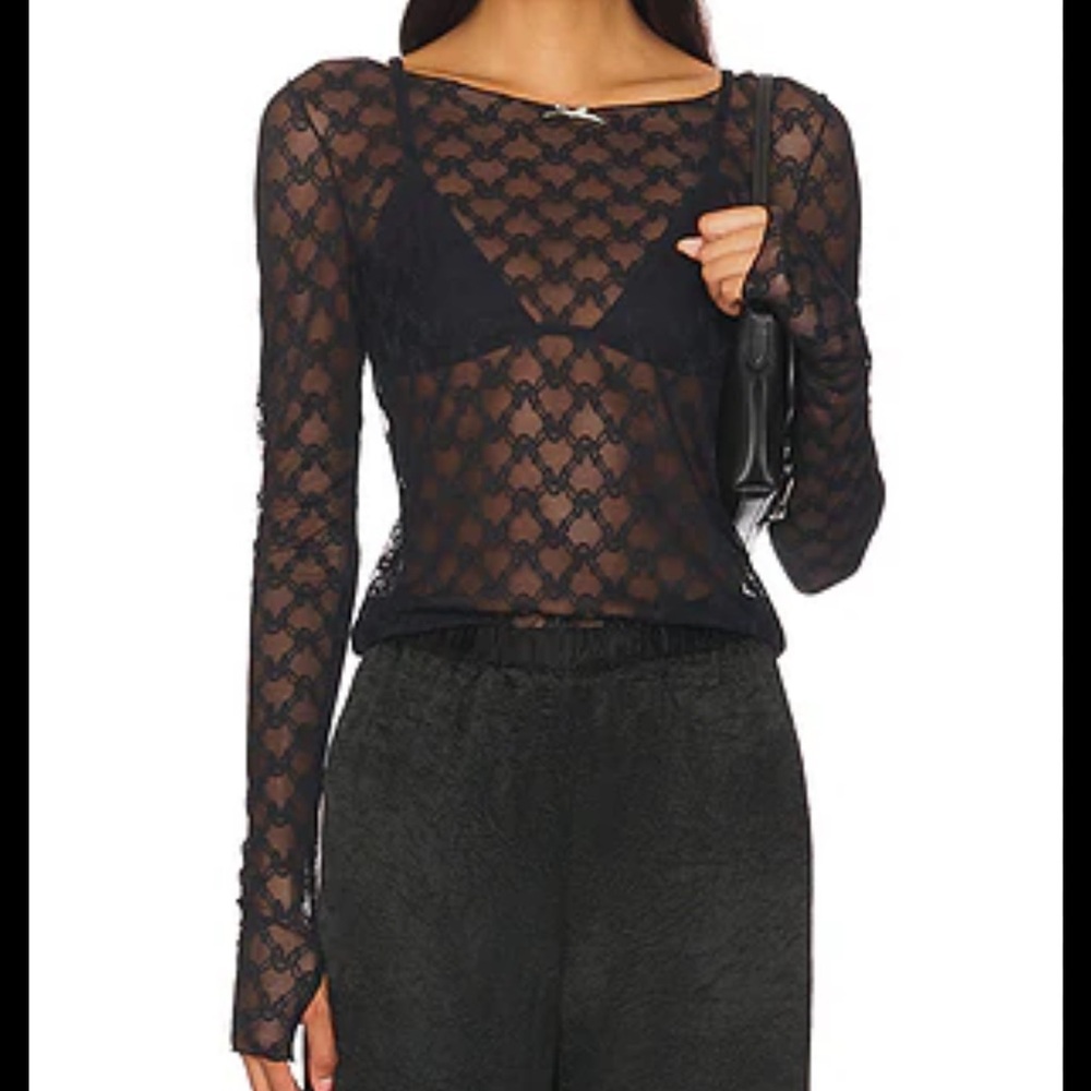 Free People From Me To You long sleeve top in black lace NWT